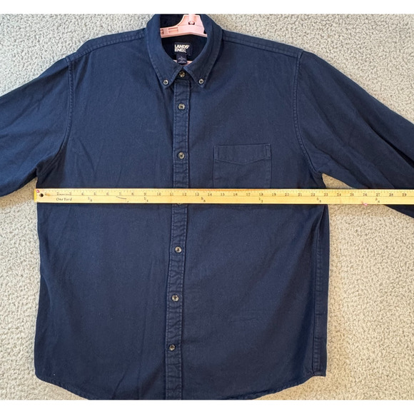 Lands End Mens Large Navy Button Down Shirt Cotton Fit - Picture 3 of 11
